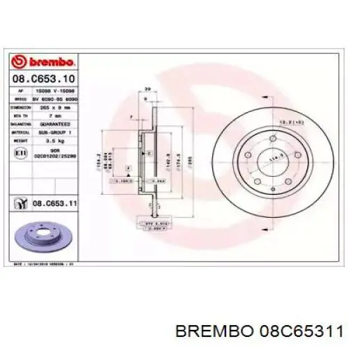 Disco de freno trasero 08C65311 Brembo