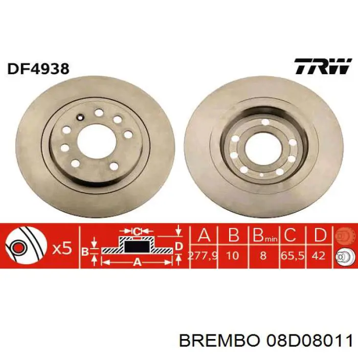 08D08011 Brembo disco de freno trasero