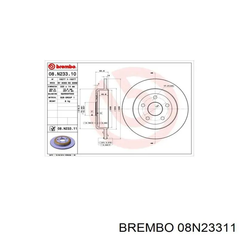Disco de freno trasero Brembo 08N23311 precio, desde 71,90 EUR