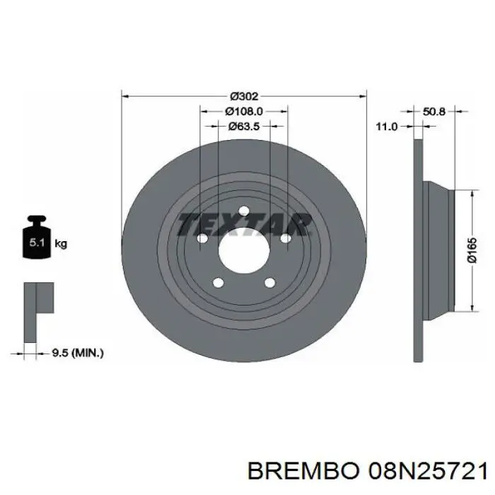 08N25721 Brembo Freno de disco trasero