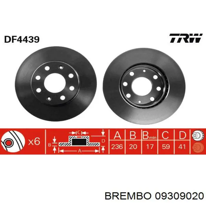 Disco de freno delantero Brembo 09309020