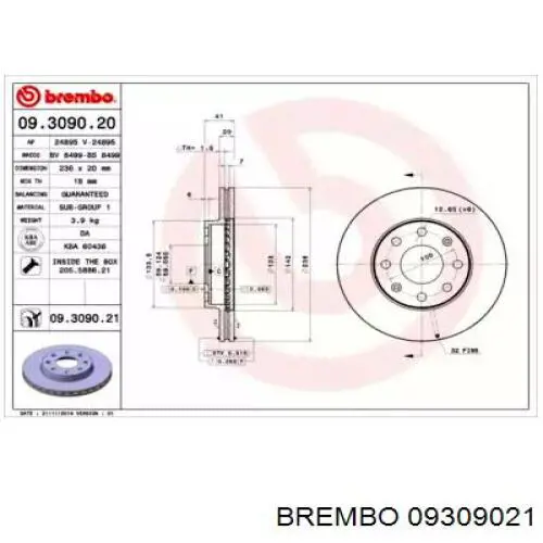 Disco de freno 09309021 Brembo