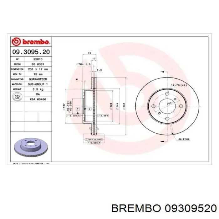 09.3095.20 Brembo freno de disco delantero