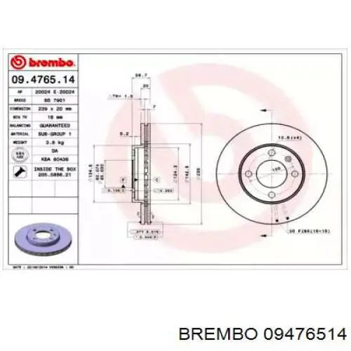 Disco de freno 09476514 Brembo