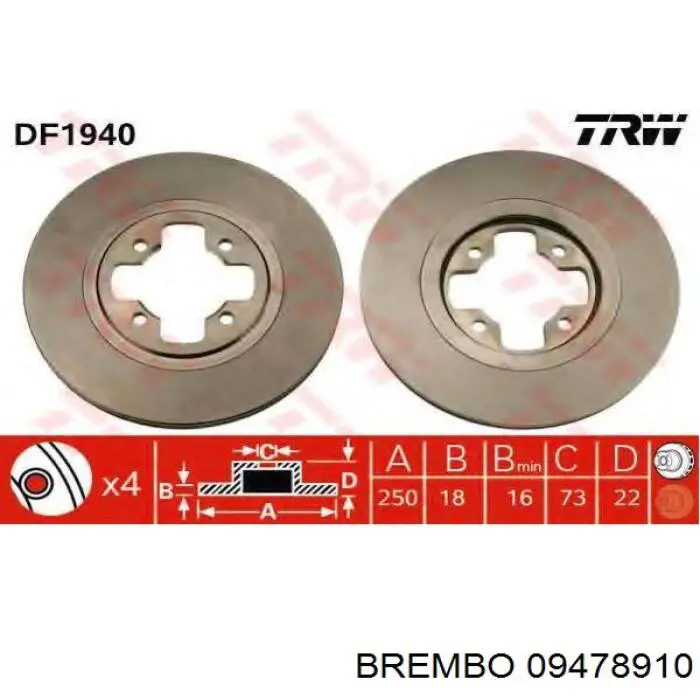 Comprar 09478910 Brembo Freno de disco delantero