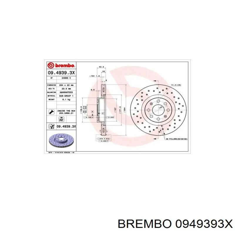 Comprar 0949393X Brembo Freno de disco delantero