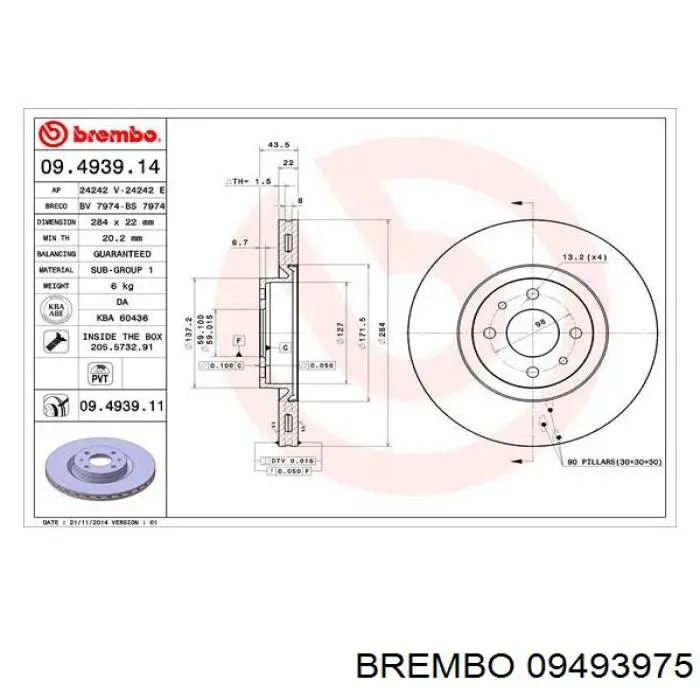 Frenos delanteros Brembo 09493975 precio, desde 38,97 EUR