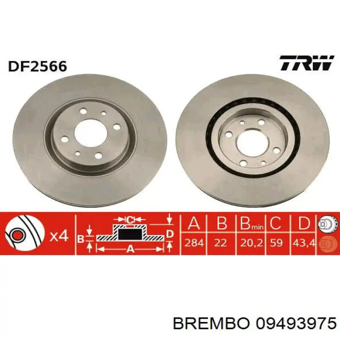 Comprar 09493975 Brembo Freno de disco delantero