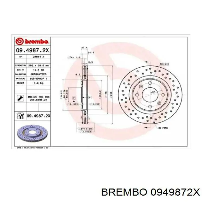 09.4987.2X Brembo freno de disco delantero