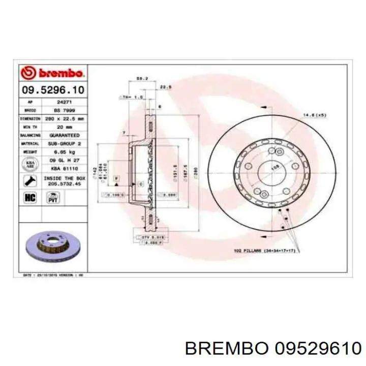 09529610 Brembo freno de disco delantero