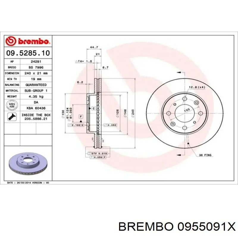 0955091X Brembo disco de freno delantero