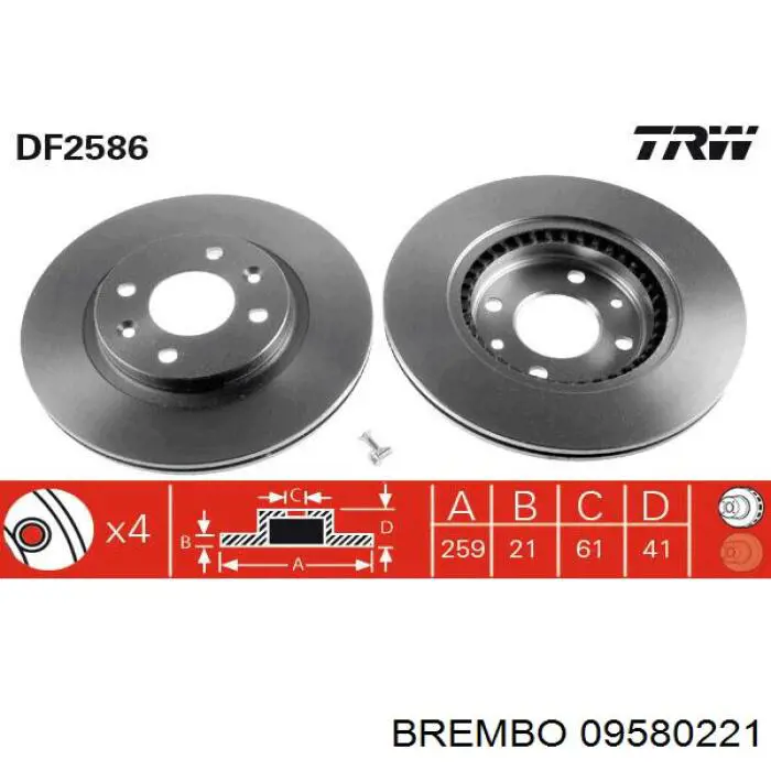 Comprar 09580221 Brembo Freno de disco delantero
