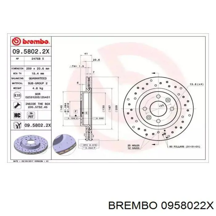 Comprar 0958022X Brembo Freno de disco delantero
