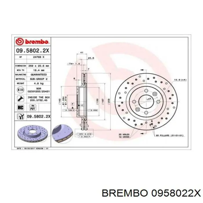 Disco de freno 0958022X Brembo