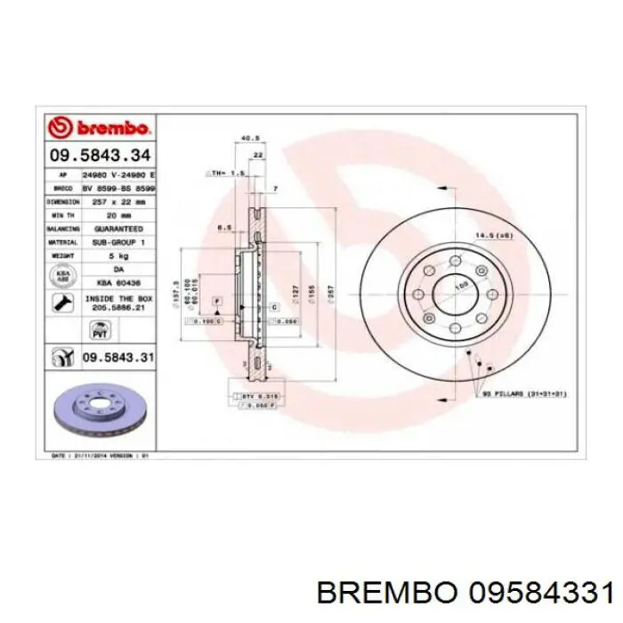 Frenos delanteros Brembo 09584331 precio, desde 42,14 EUR