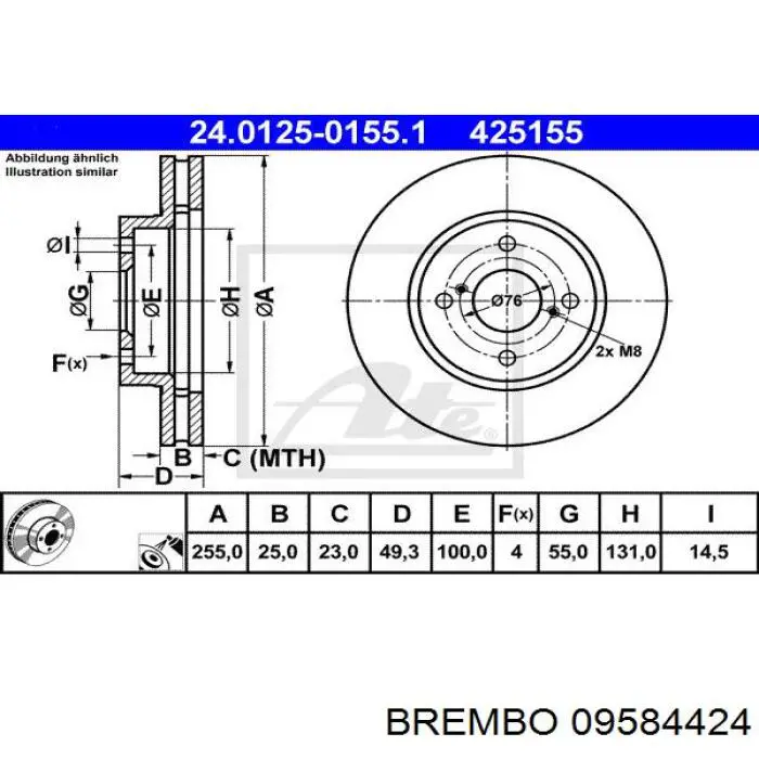 Disco de freno 09584424 Brembo