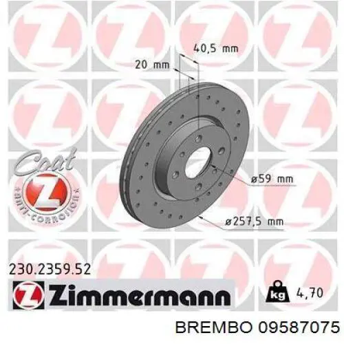 Comprar 09587075 Brembo Freno de disco delantero