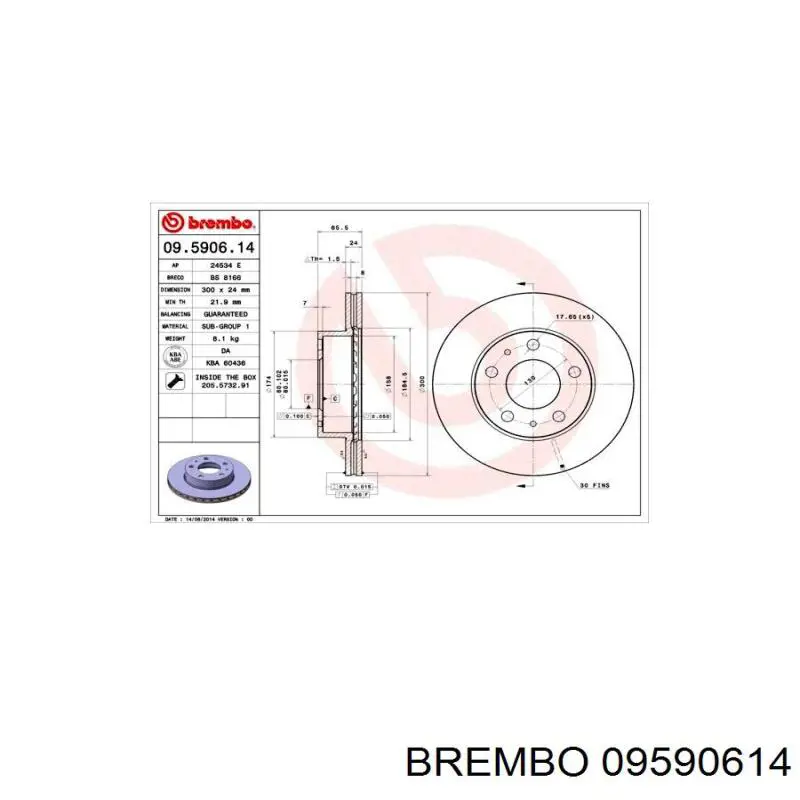 09.5906.14 Brembo freno de disco delantero