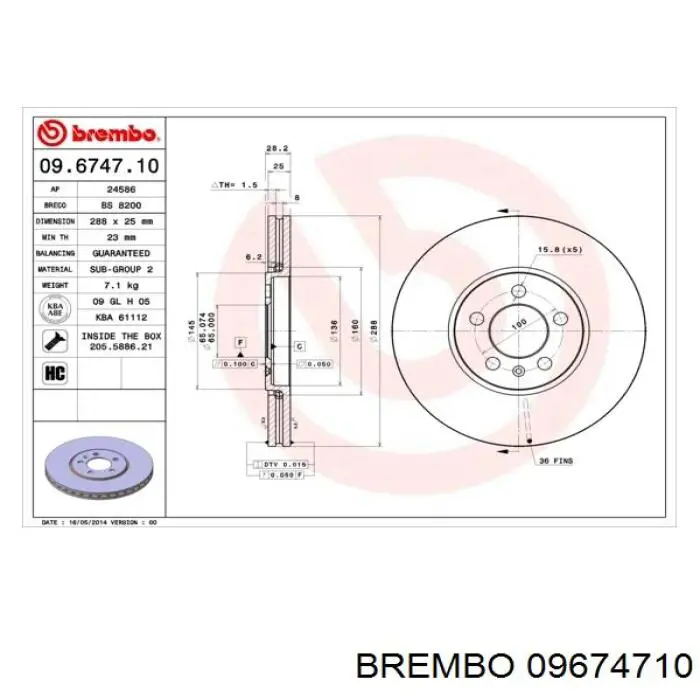 09.6747.10 Brembo freno de disco delantero