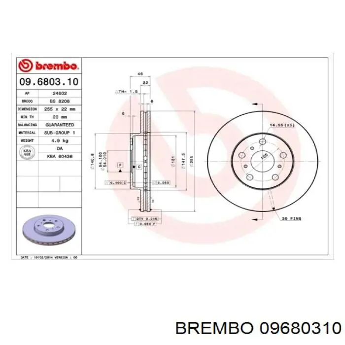 09.6803.10 Brembo freno de disco delantero