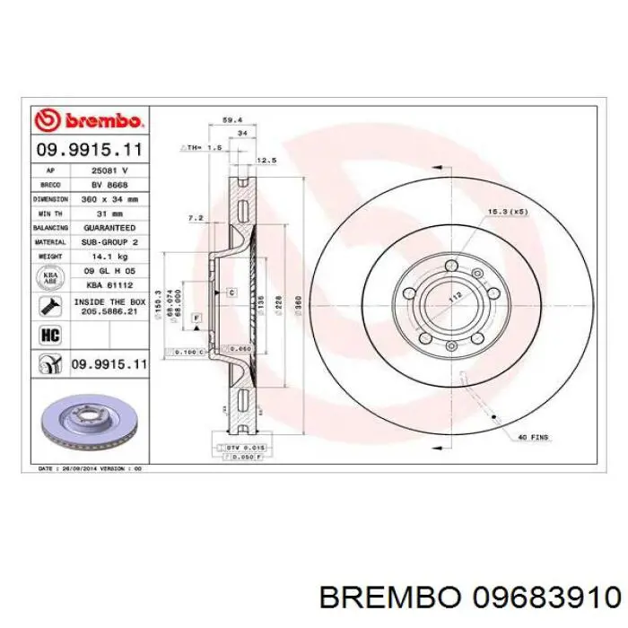 09683910 Brembo disco de freno delantero