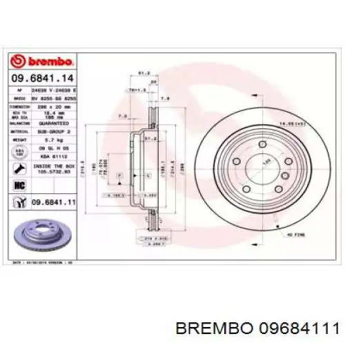 Disco de freno trasero 09684111 Brembo