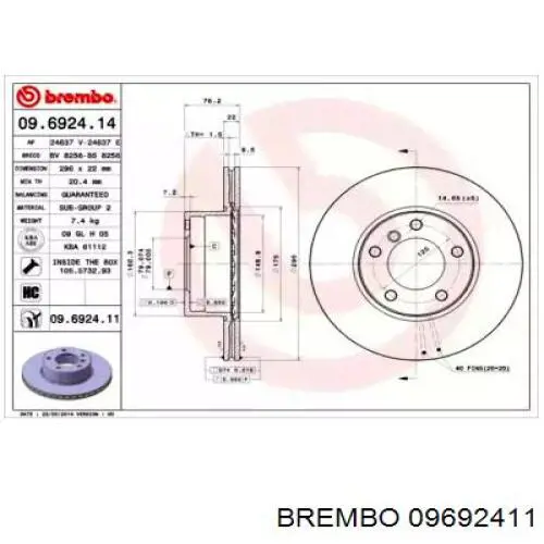Frenos delanteros Brembo 09692411 precio, desde 46,62 EUR