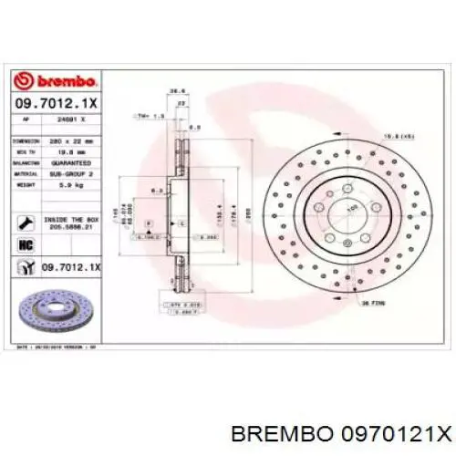 Comprar 0970121X Brembo Freno de disco delantero