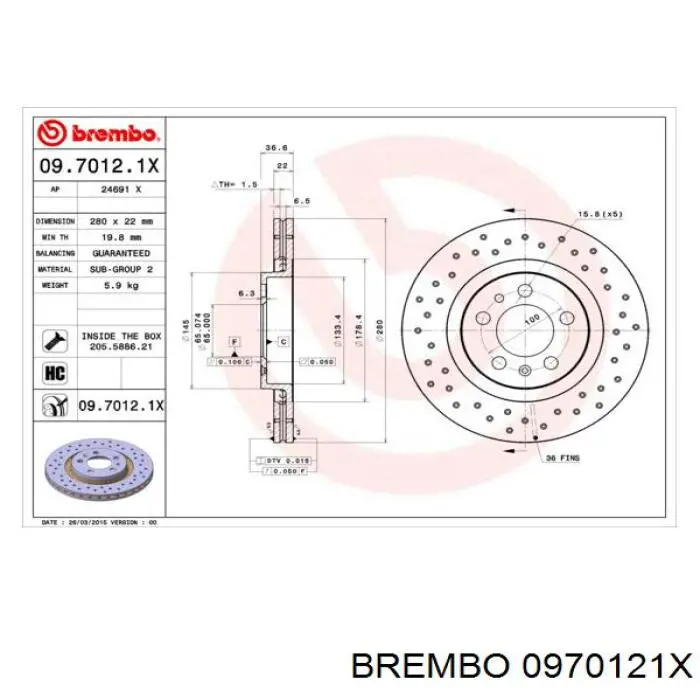 09.7012.1X Brembo freno de disco delantero