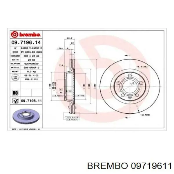 09.7196.11 Brembo freno de disco delantero