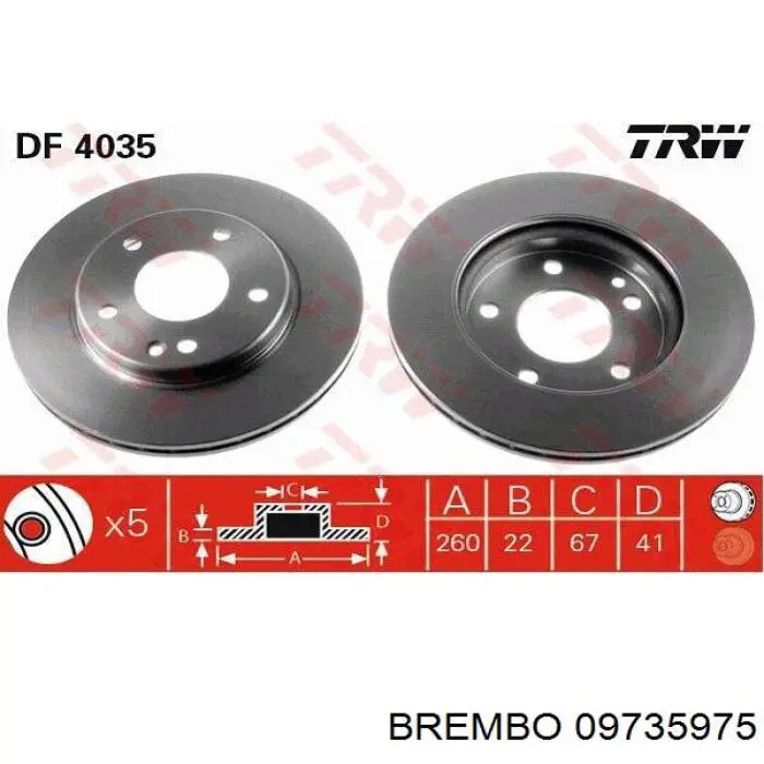 09735975 Brembo disco de freno delantero