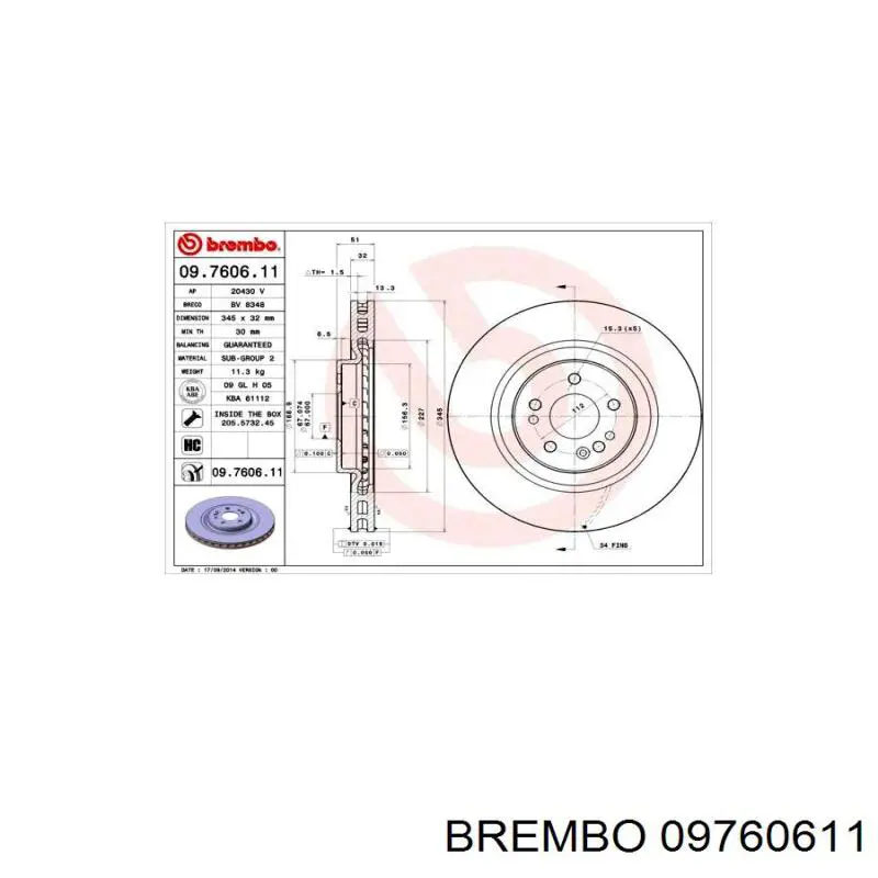 09.7606.11 Brembo freno de disco delantero