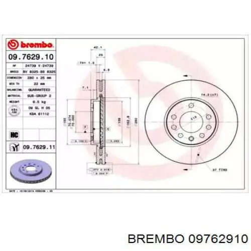 Disco de freno 09762910 Brembo
