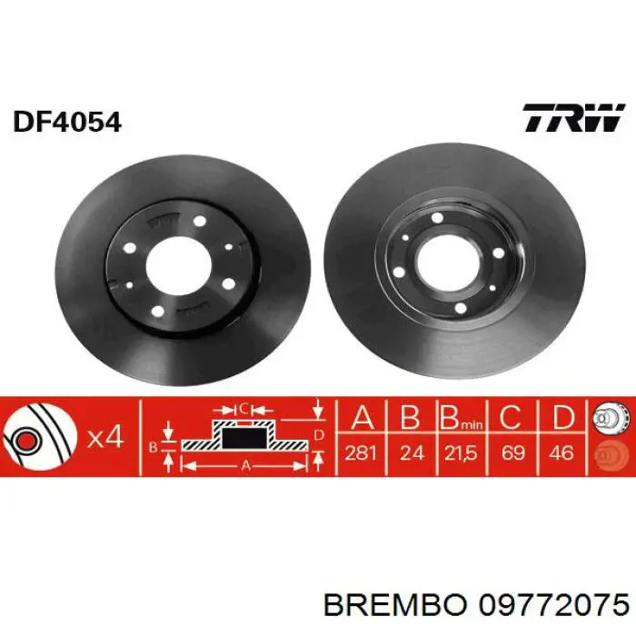 Comprar 09772075 Brembo Freno de disco delantero