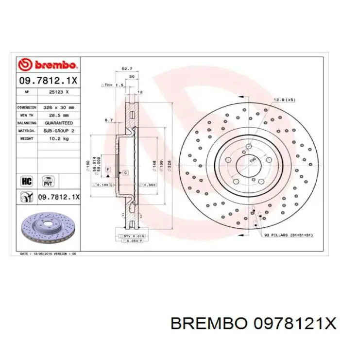 0978121X Brembo disco de freno delantero