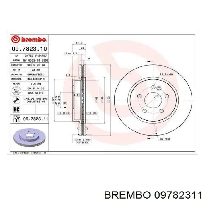 09.7823.11 Brembo freno de disco delantero