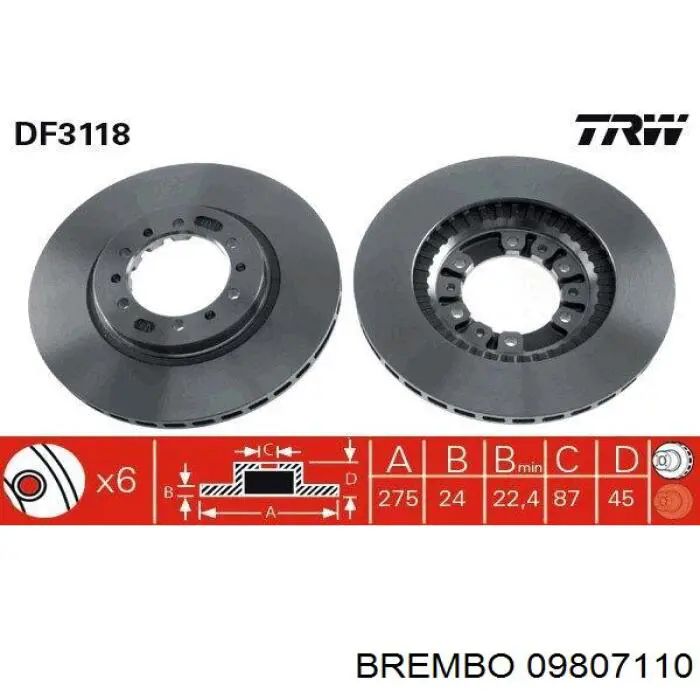 09.8071.10 Brembo freno de disco delantero