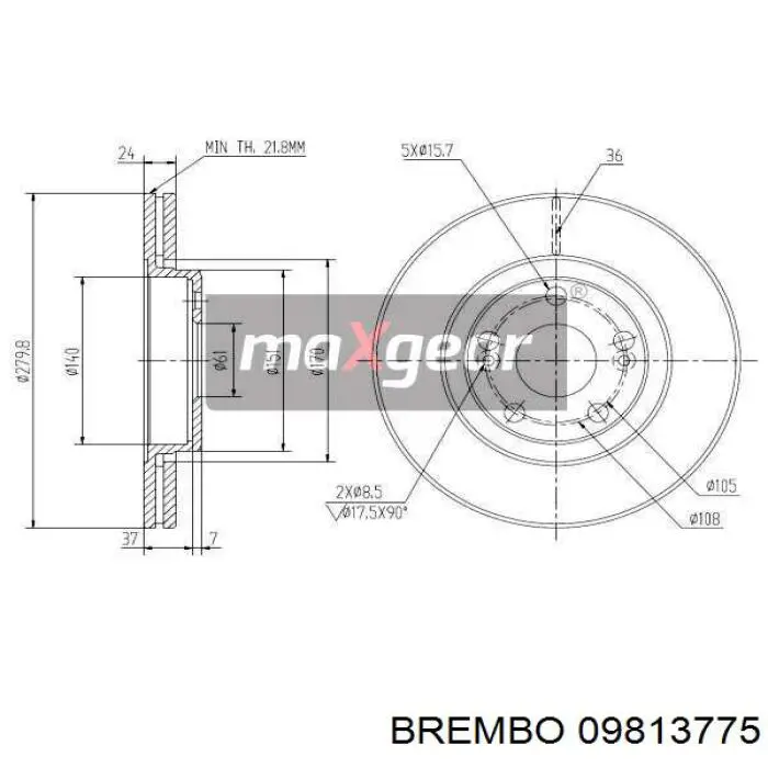 Comprar 09813775 Brembo Freno de disco delantero