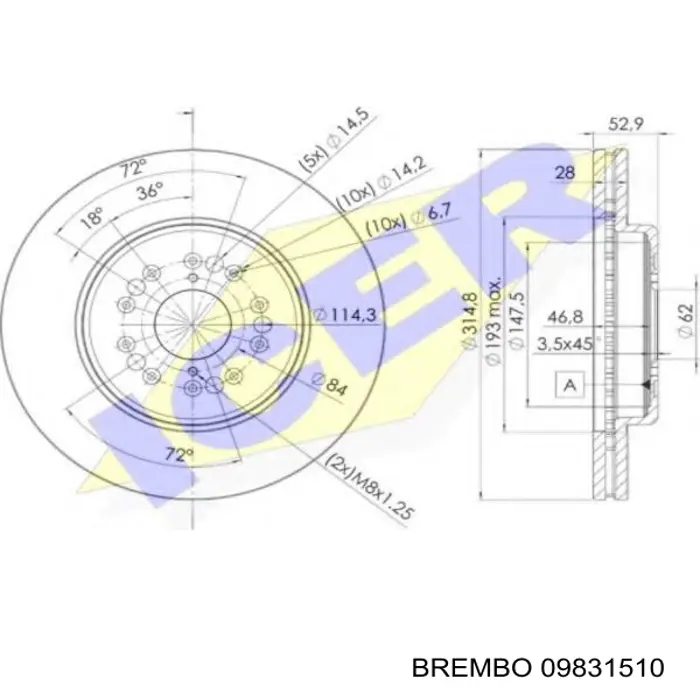 Comprar 09831510 Brembo Freno de disco delantero