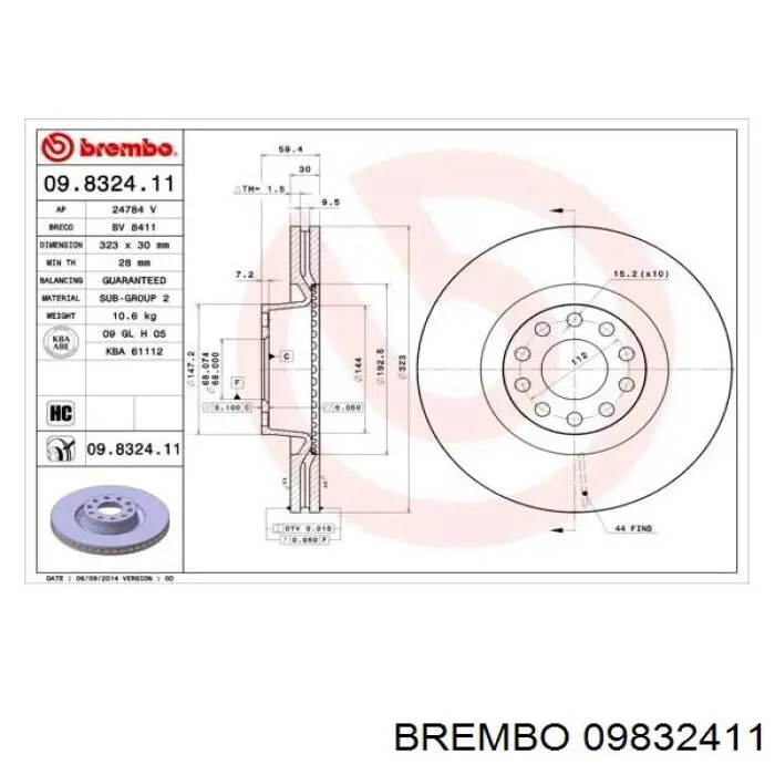 09.8324.11 Brembo freno de disco delantero