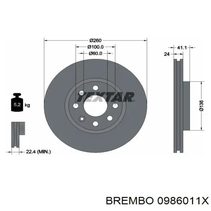 0986011X Brembo disco de freno delantero