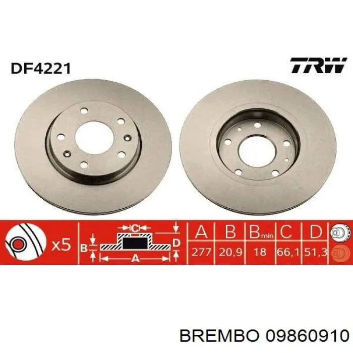 09860910 Brembo freno de disco delantero