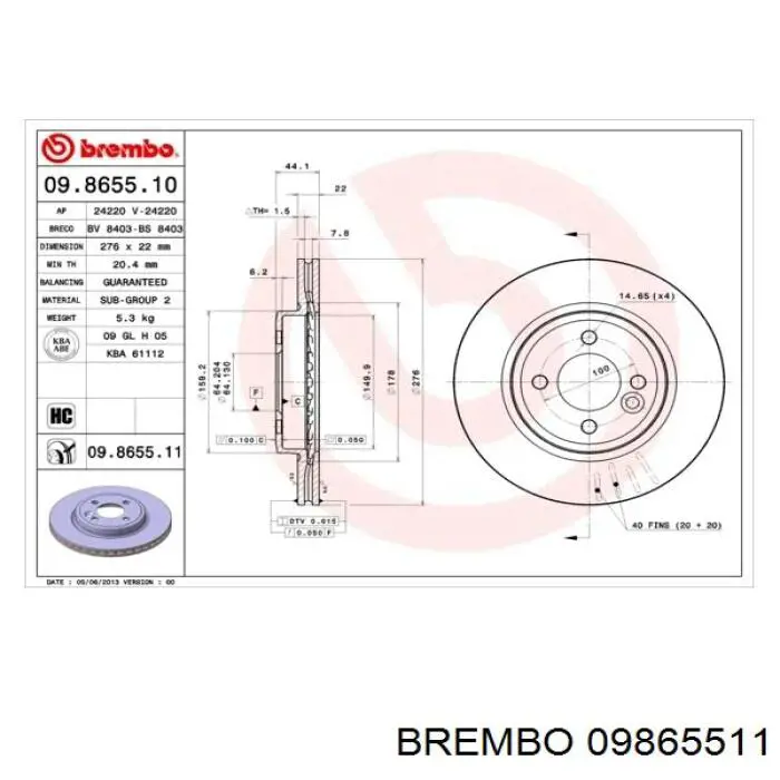 09.8655.11 Brembo disco de freno delantero