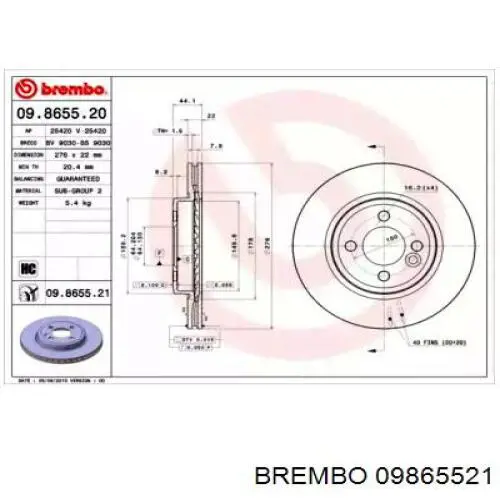 09.8655.21 Brembo disco de freno delantero