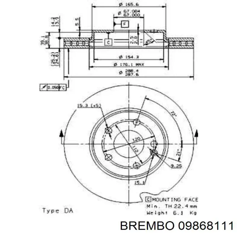 09.8681.11 Brembo freno de disco delantero