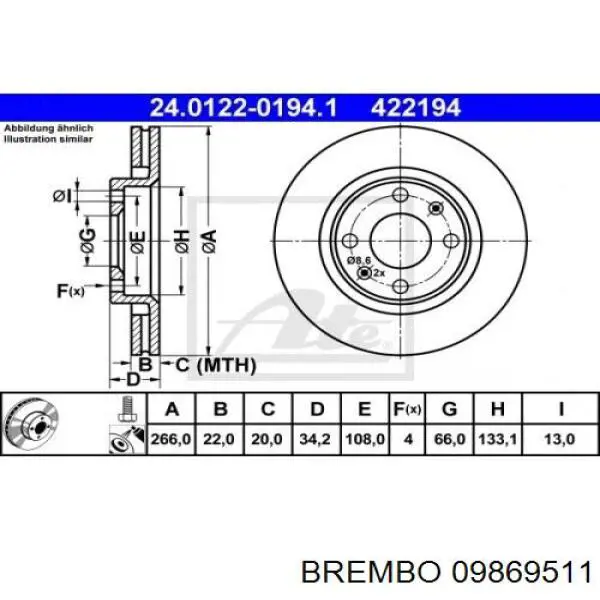 Disco de freno 09869511 Brembo