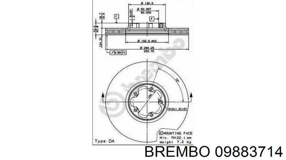Disco de freno 09883714 Brembo