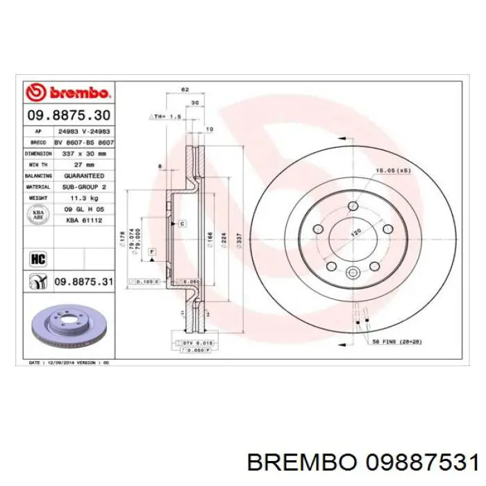 09.8875.31 Brembo freno de disco delantero