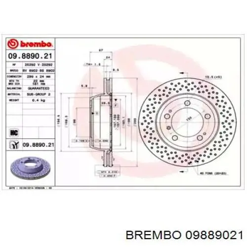 Disco de freno trasero Brembo 09889021 precio, desde 70,57 EUR