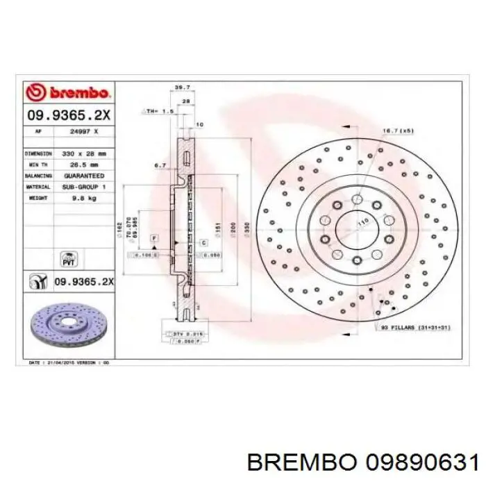 Disco de freno delantero General Motors 92245928